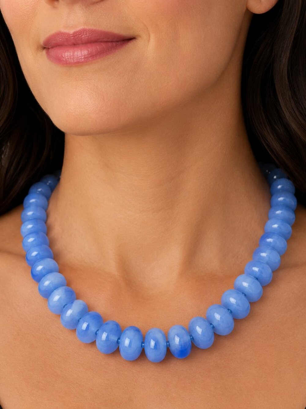 Mayamar Blue Resin & Aventurine Oval Pebble Beaded Necklace